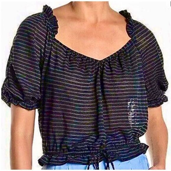 2/$35 Free People Dorothy Crop Top Y2k Black Stripe sz LARGE NWT Date Night - Picture 1 of 12